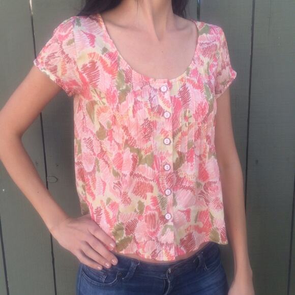 Forever 21 crop short sleeve pink floral top small - Picture 5 of 8